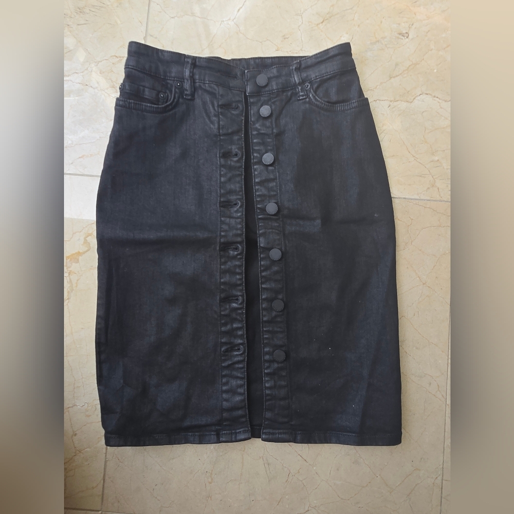 Allsaints Black Denim Button Skirt